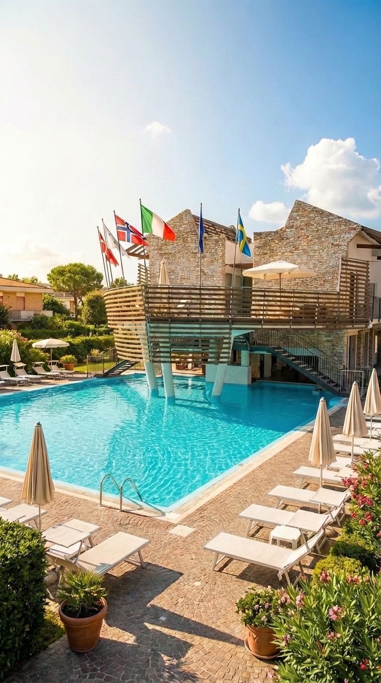 Hotel Poseidon Vertical Logo and Pool